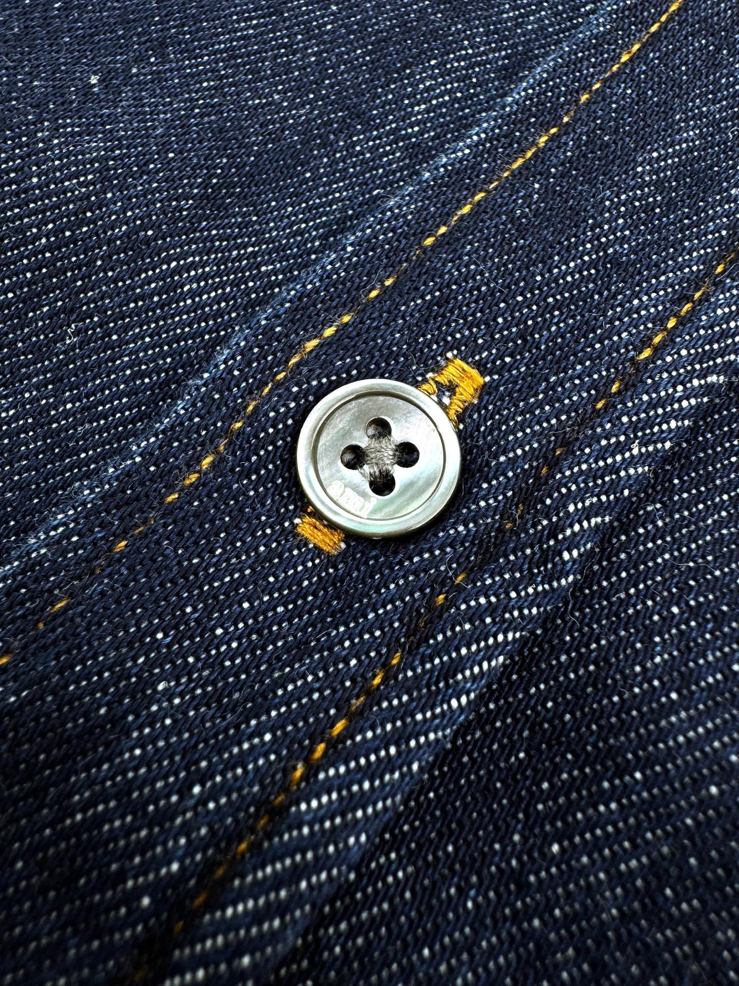 AMI Paris Ami de Cœur Raw Denim Button-Down Shirt — Indigo