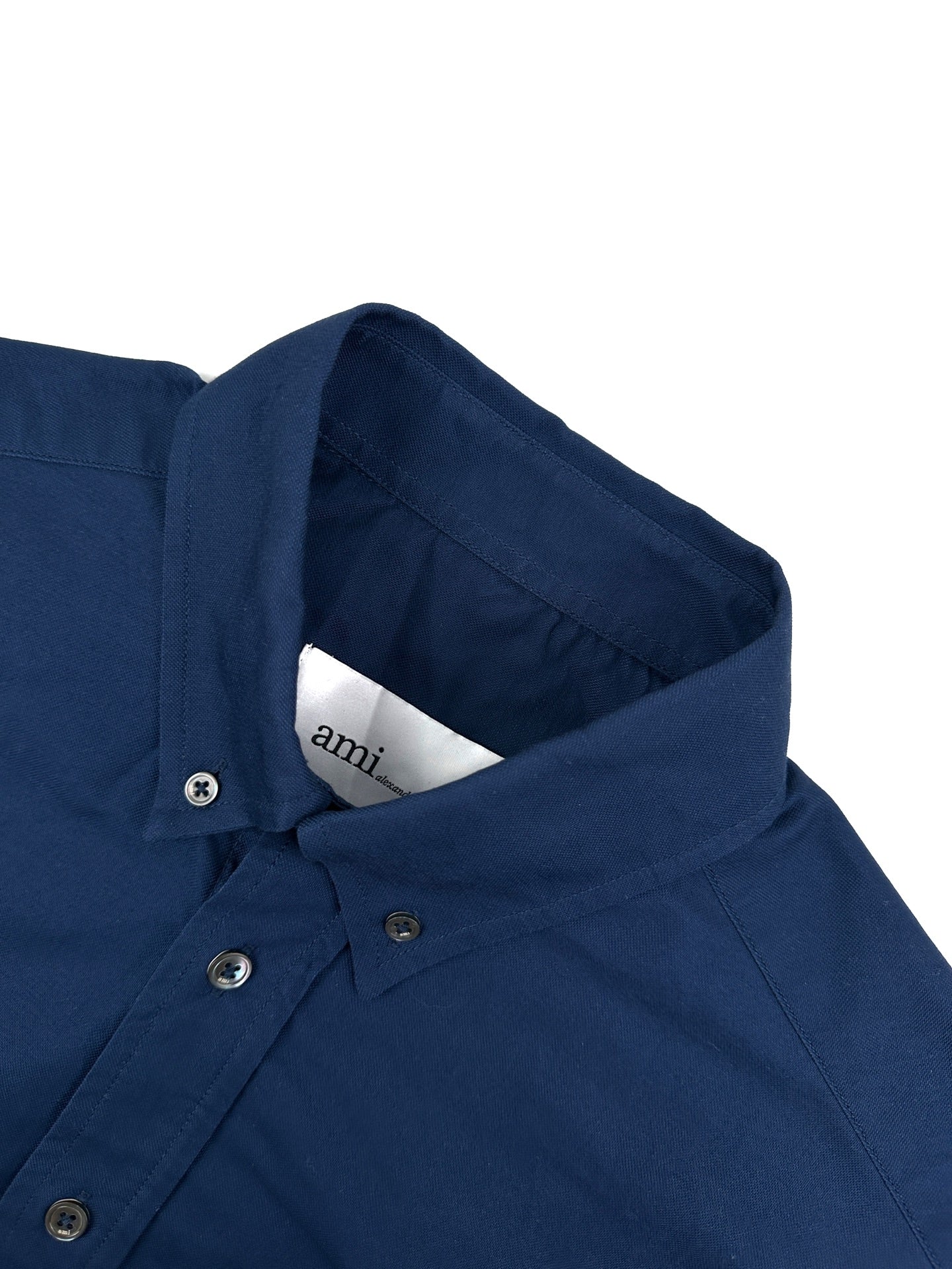 AMI Paris Ami de Cœur Tonal Oxford Cotton Button-Down Shirt — Navy