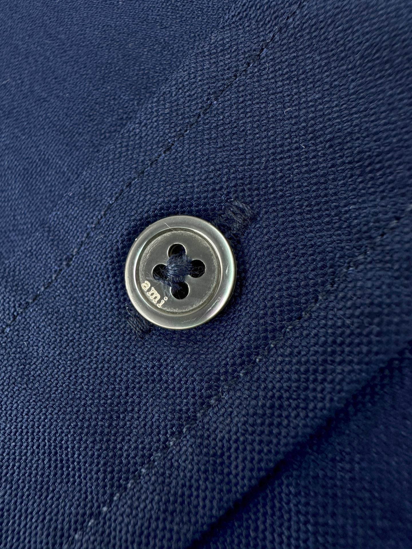 AMI Paris Ami de Cœur Tonal Oxford Cotton Button-Down Shirt — Navy