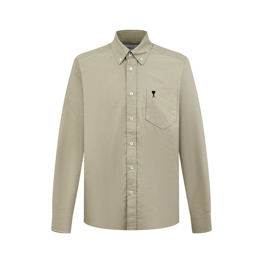 AMI Paris Ami de Cœur Oxford Cotton Button-Down Shirt — Sand