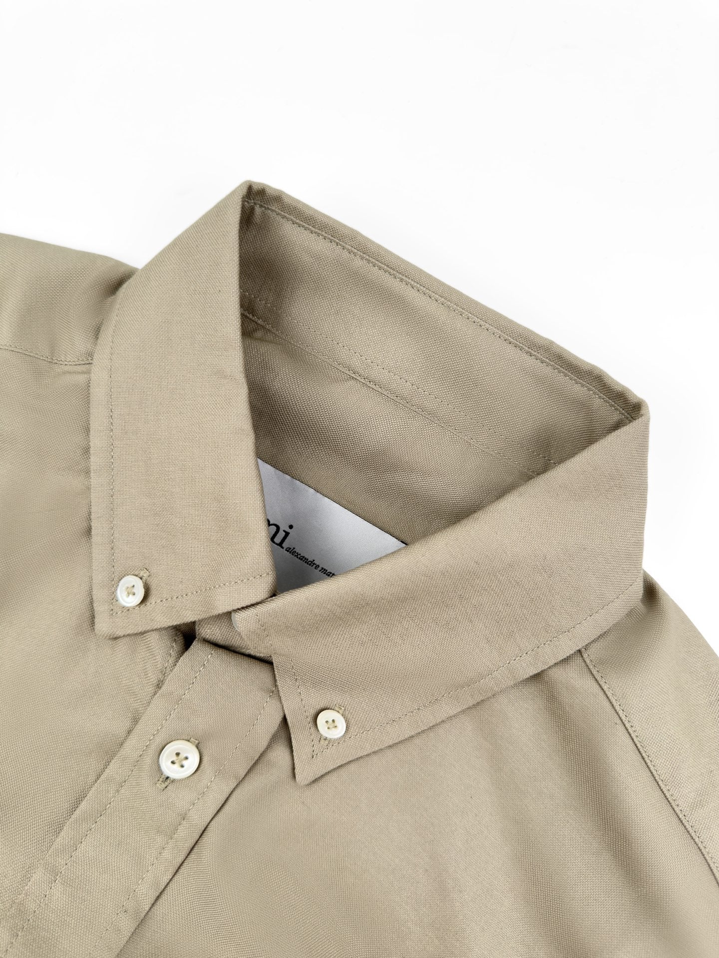 AMI Paris Ami de Cœur Oxford Cotton Button-Down Shirt — Sand