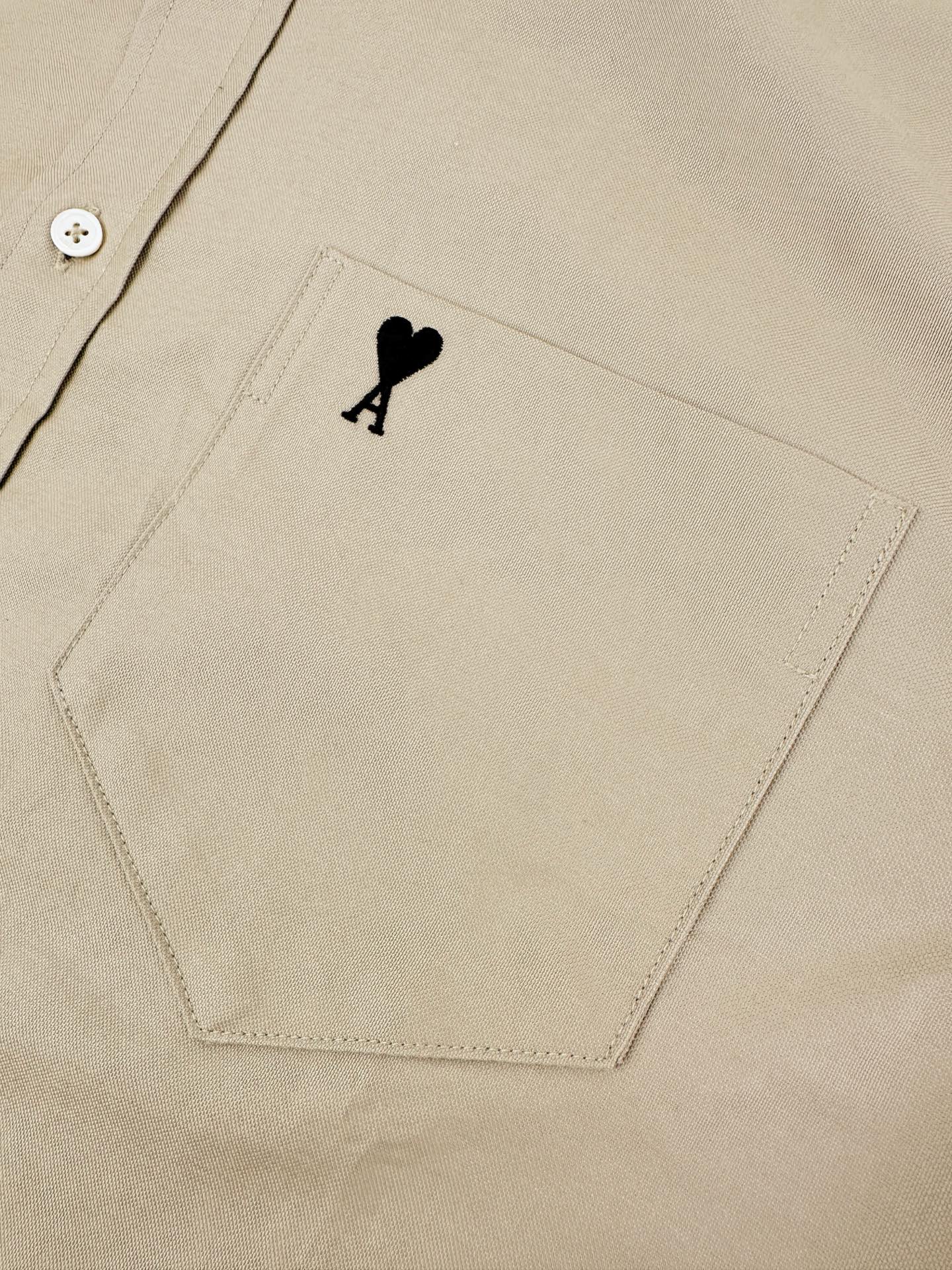 AMI Paris Ami de Cœur Oxford Cotton Button-Down Shirt — Sand