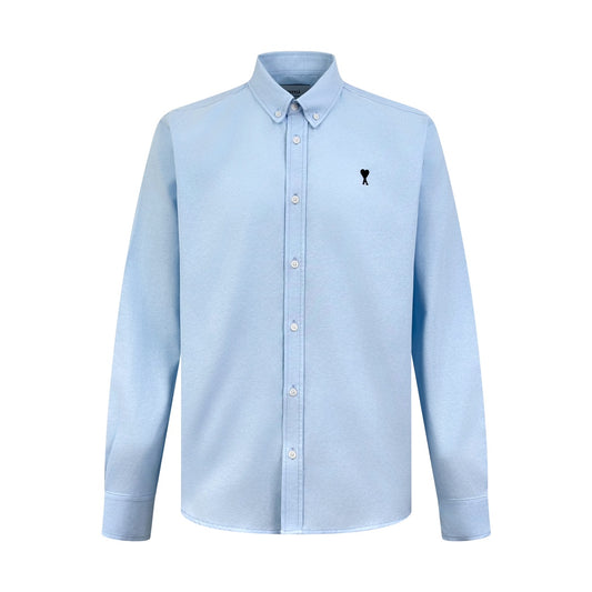 AMI Paris Ami de Cœur Oxford Cotton Button-Down Shirt — Sky Blue
