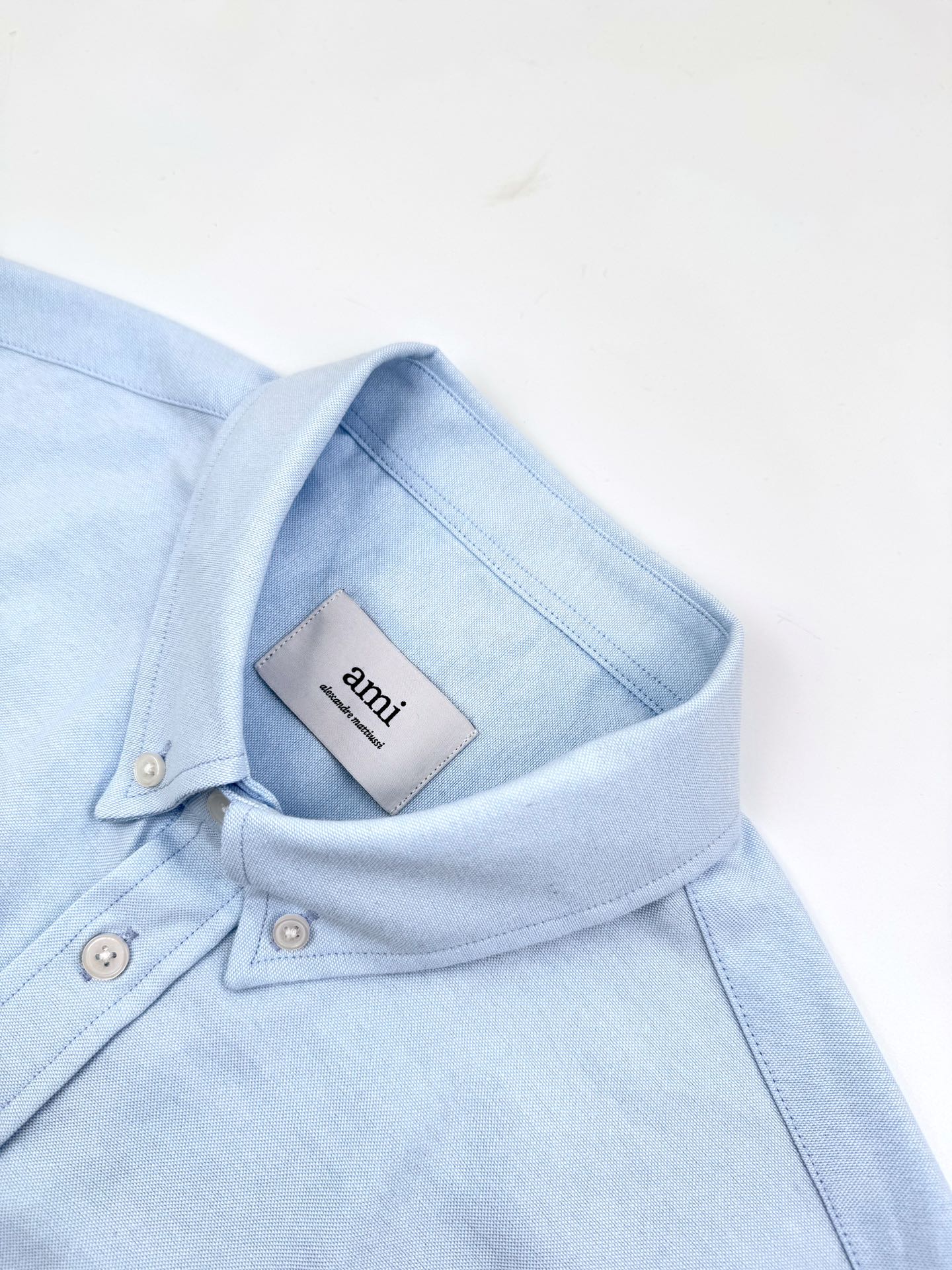 AMI Paris Ami de Cœur Oxford Cotton Button-Down Shirt — Sky Blue