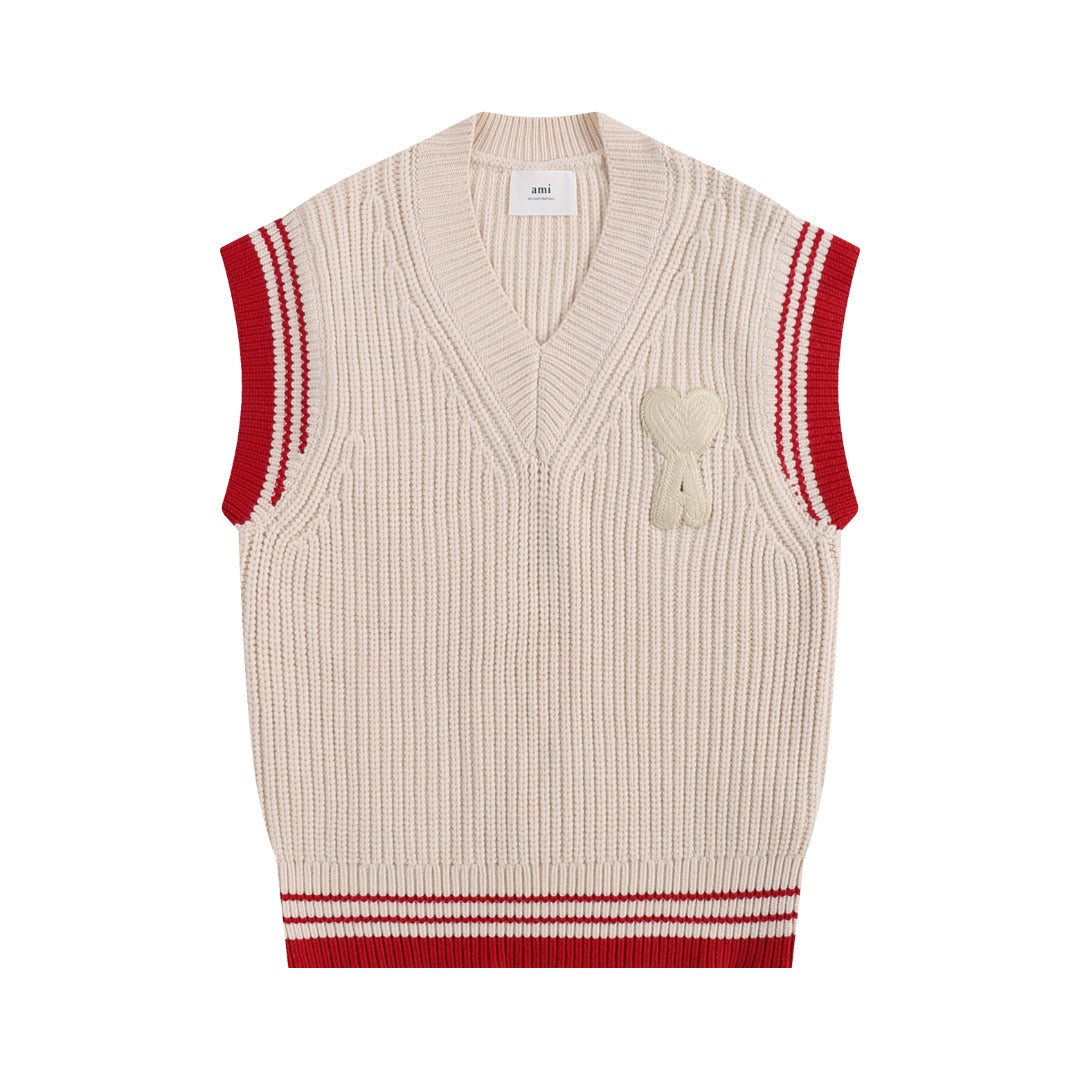 AMI Paris Ami de Cœur Varsity Stripe Knit Vest