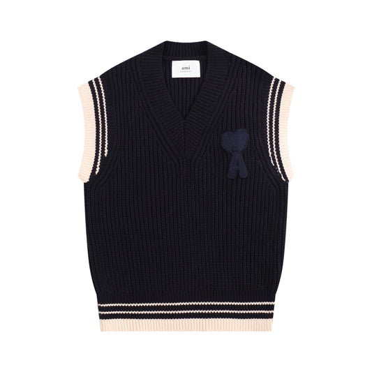 AMI Paris Ami de Cœur Varsity Stripe Knit Vest