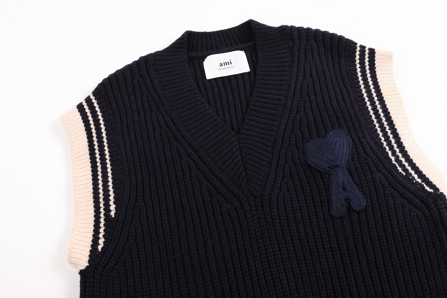 AMI Paris Ami de Cœur Varsity Stripe Knit Vest