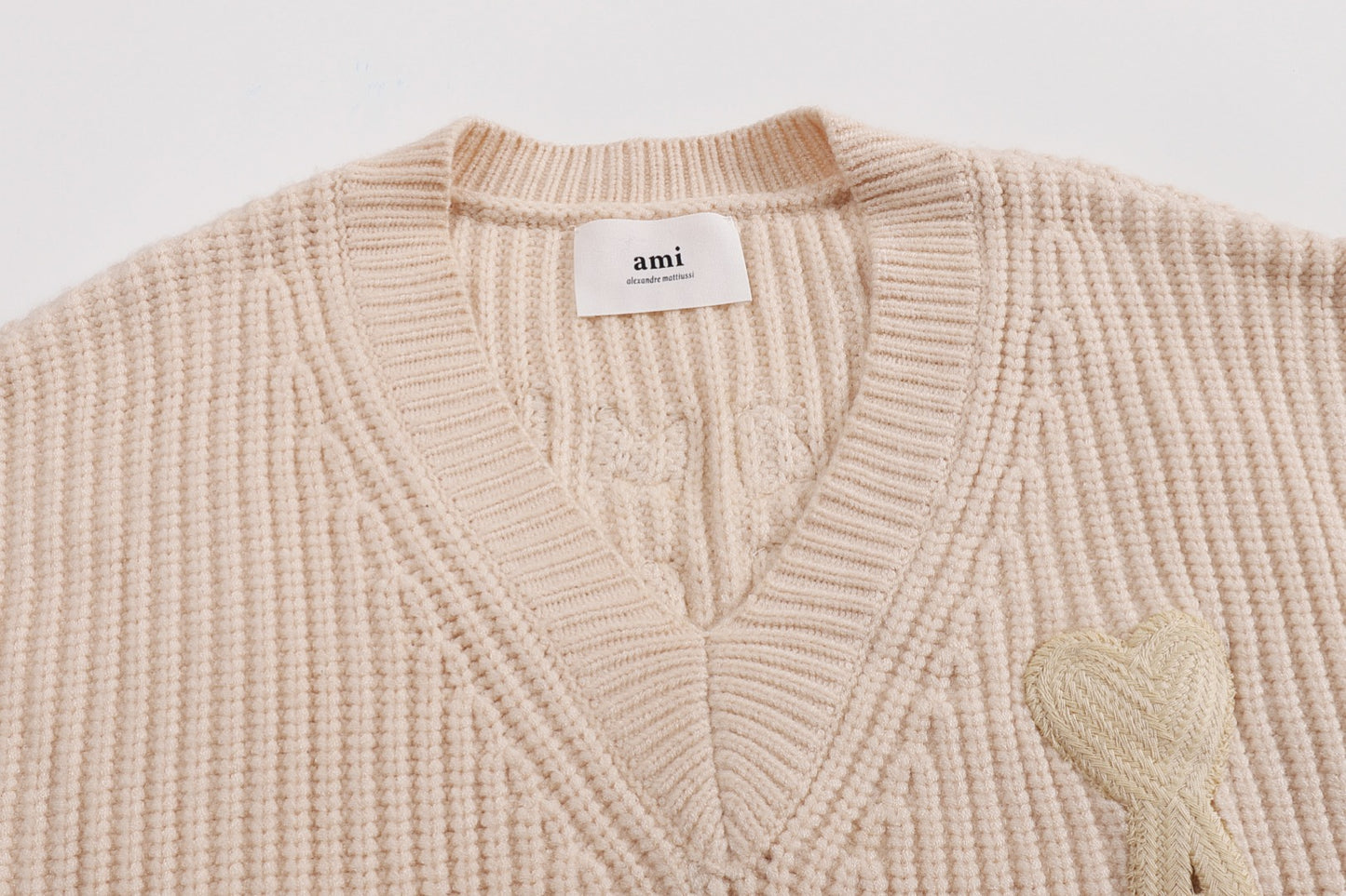 AMI Paris Ami de Cœur Varsity Stripe V-Neck Knit Sweater