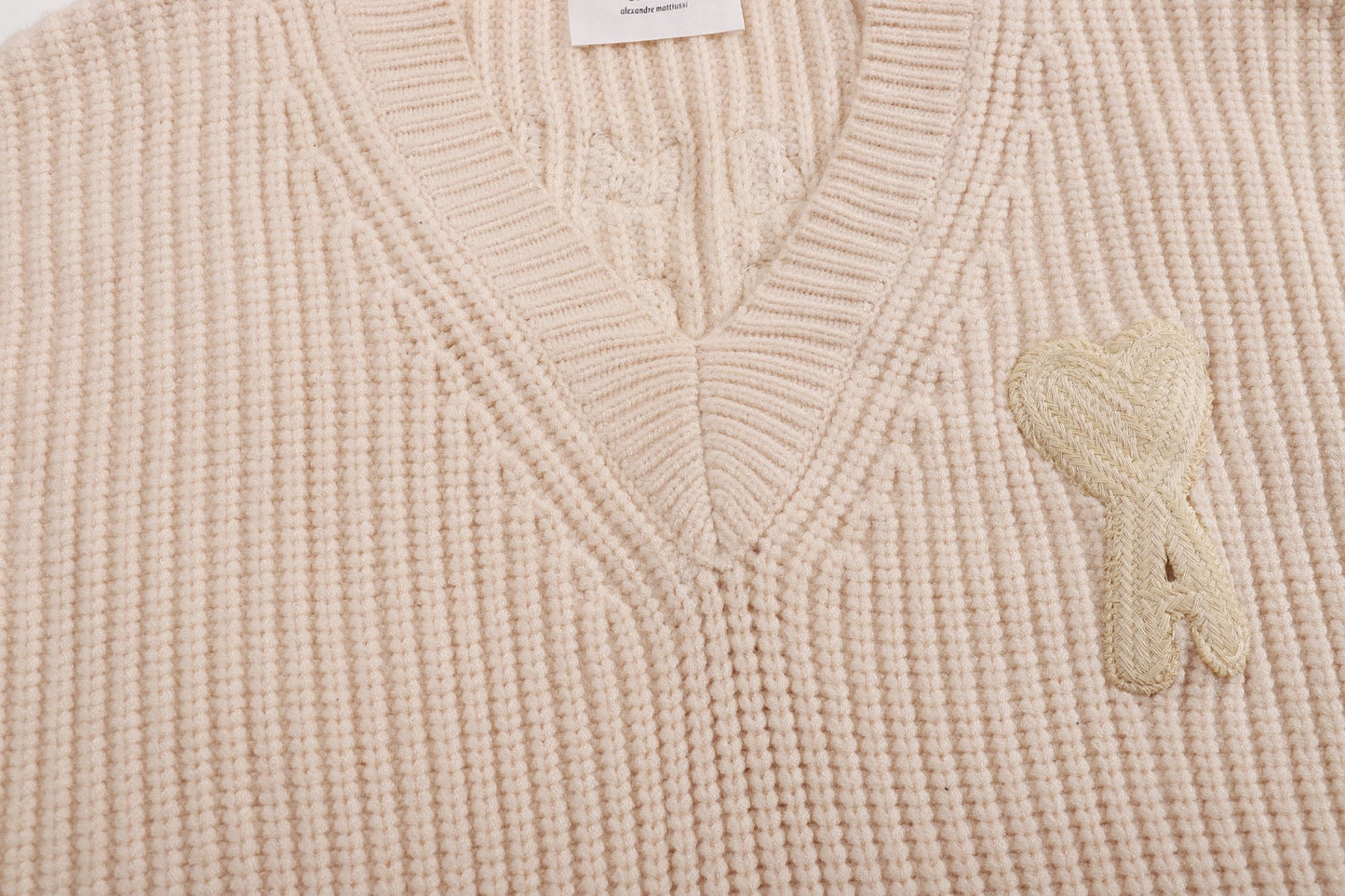 AMI Paris Ami de Cœur Varsity Stripe V-Neck Knit Sweater
