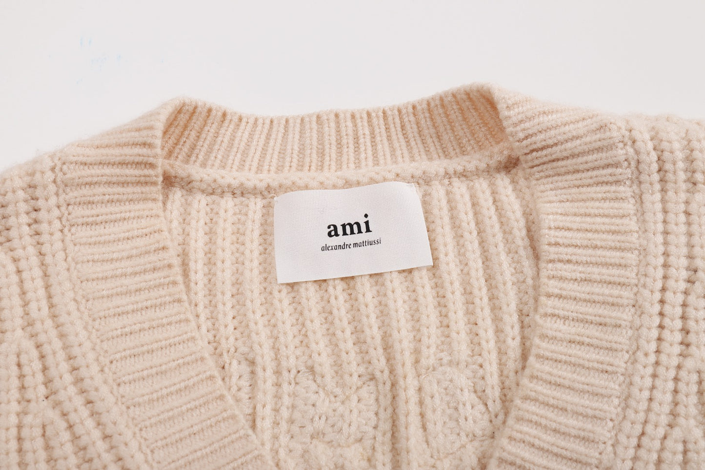 AMI Paris Ami de Cœur Varsity Stripe V-Neck Knit Sweater