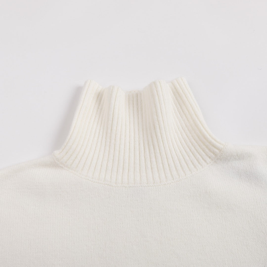AMI Paris Metallic Lurex Stripe Turtleneck Sweater — Ivory