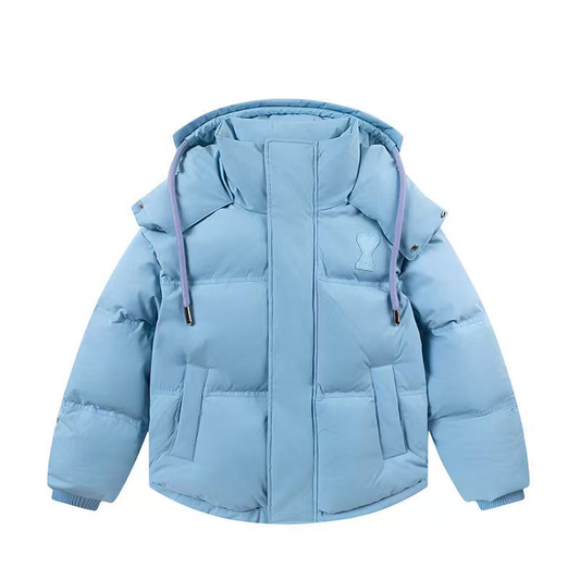 AMI Paris Ami de Cœur Hooded Down Puffer Jacket — Sky Blue