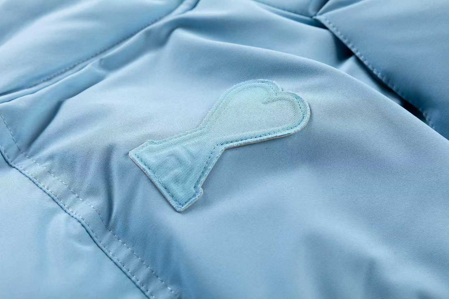 AMI Paris Ami de Cœur Hooded Down Puffer Jacket — Sky Blue