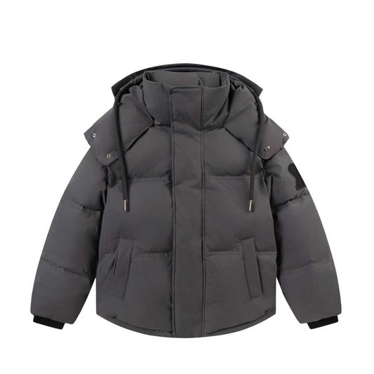 AMI Paris Ami de Cœur Hooded Down Puffer Jacket — Charcoal Grey