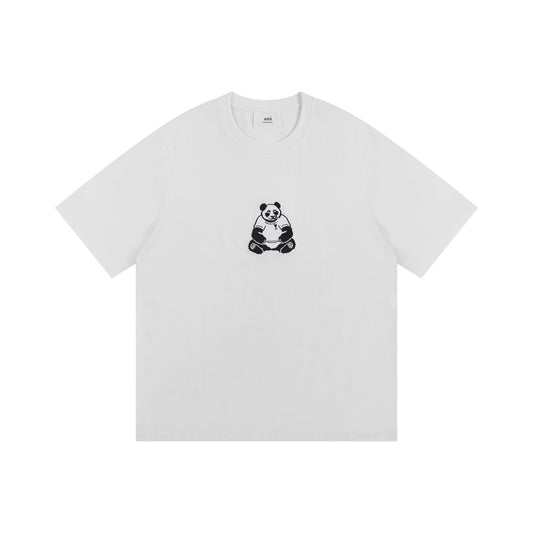 AMI Paris Panda Embroidered T-Shirt — White