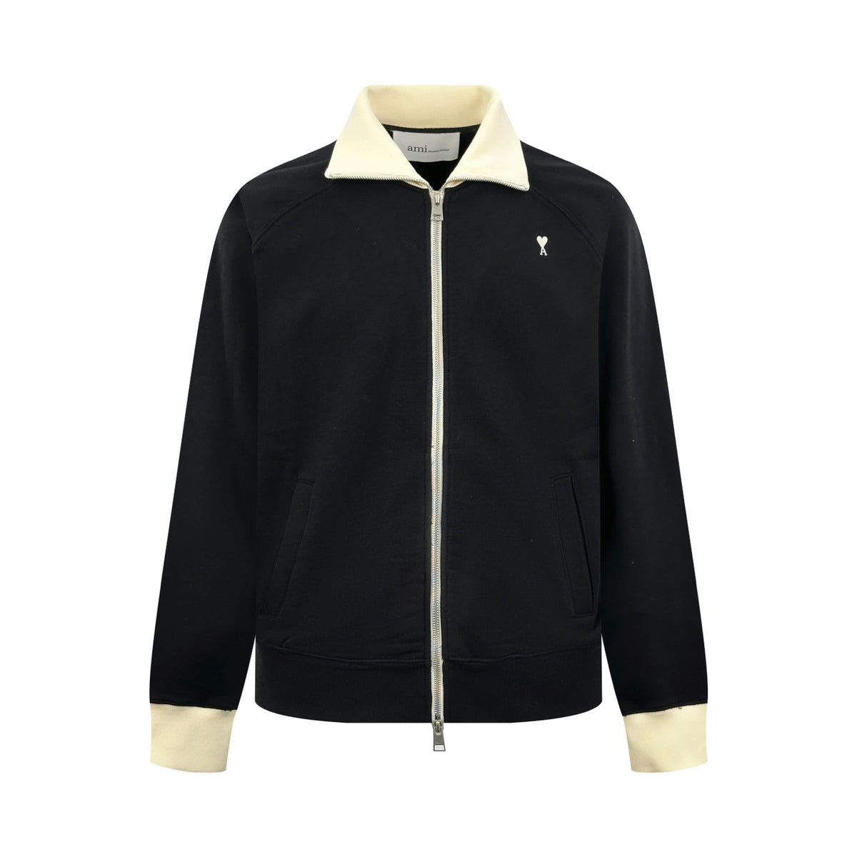 AMI Paris Ami de Cœur Contrast-Collar Zip Jacket – Black & Cream