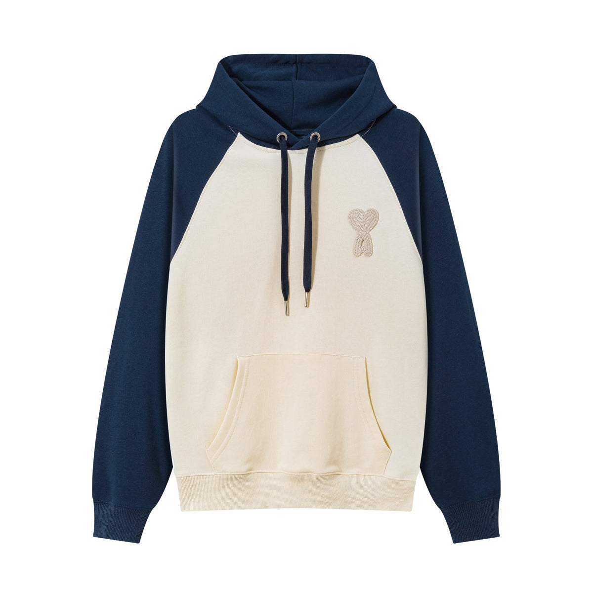 AMI Paris Ami de Cœur Raglan Hoodie – Cream & Navy