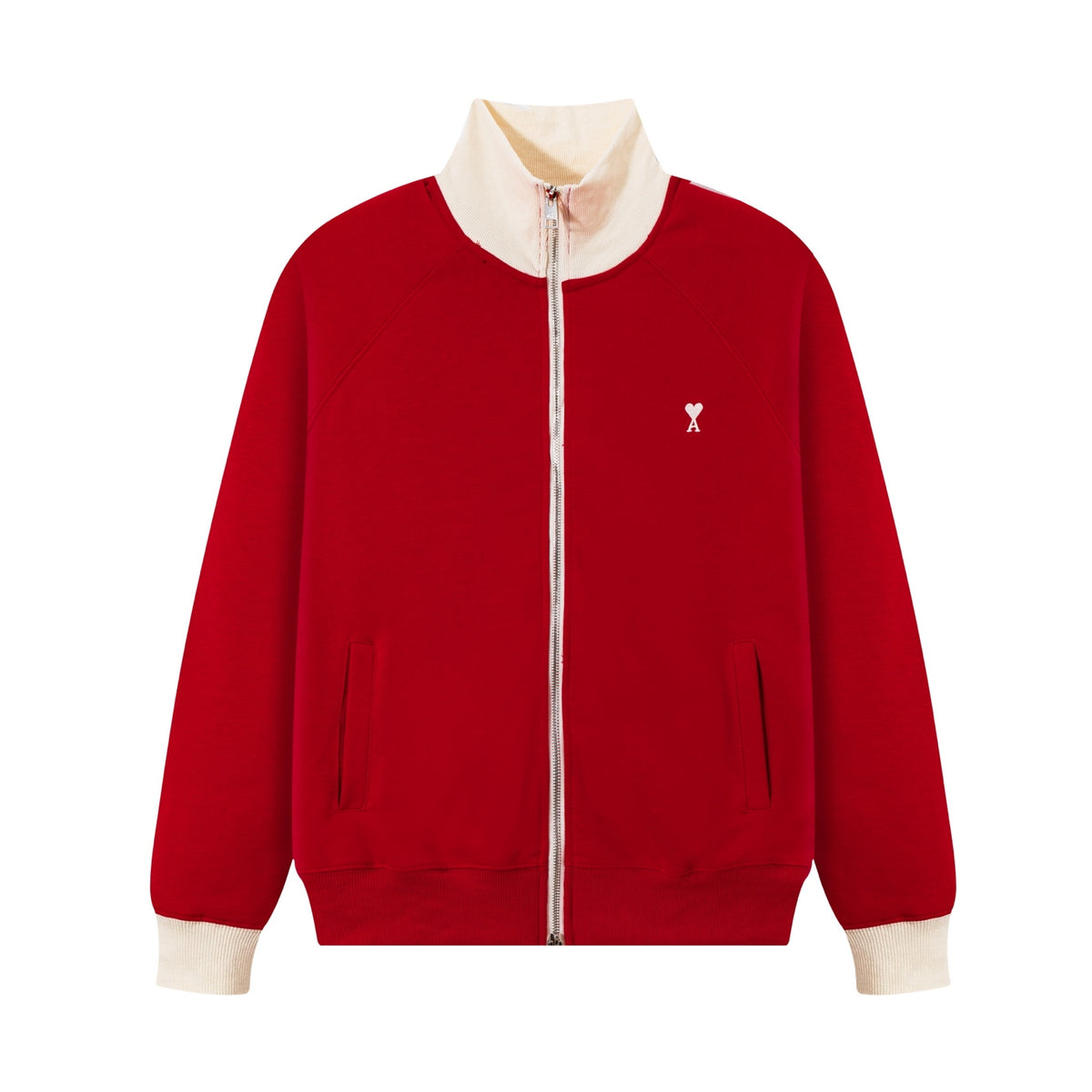 AMI Paris Ami de Cœur Stand-Collar Zip Jacket – Red & Cream