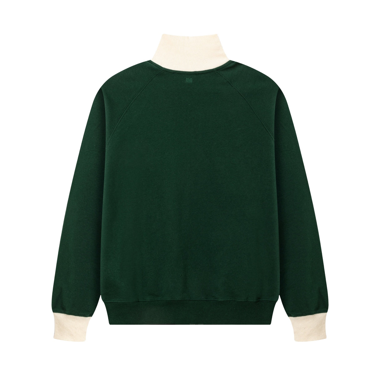 AMI Paris Ami de Cœur Stand-Collar Zip Jacket – Dark Green & Cream