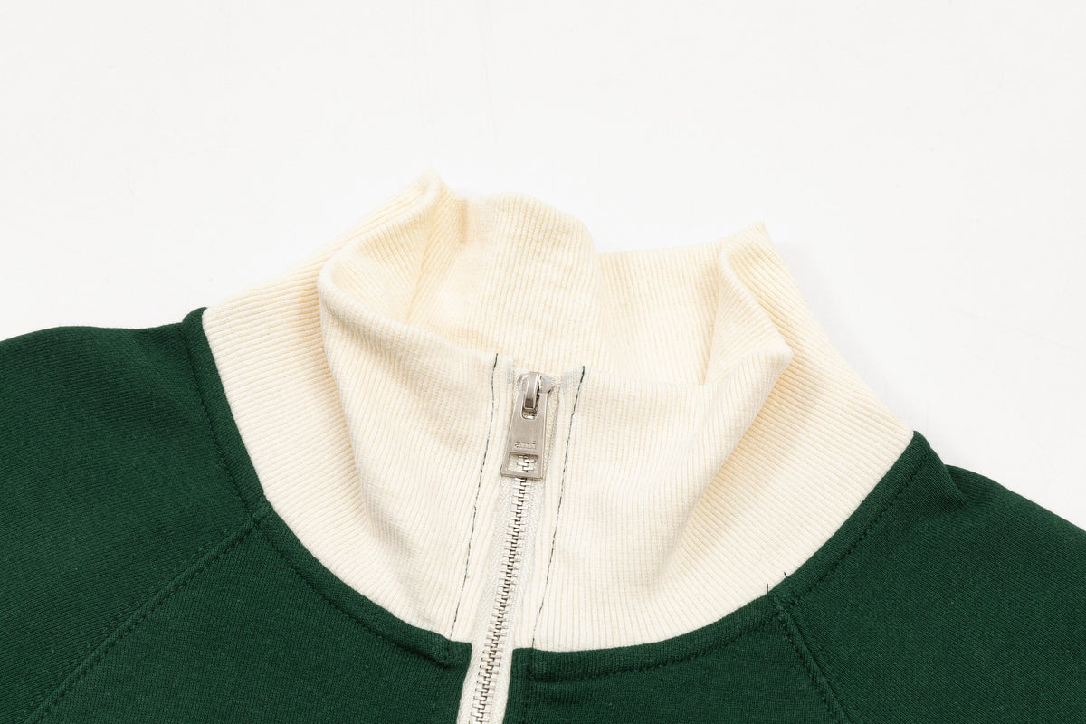 AMI Paris Ami de Cœur Stand-Collar Zip Jacket – Dark Green & Cream