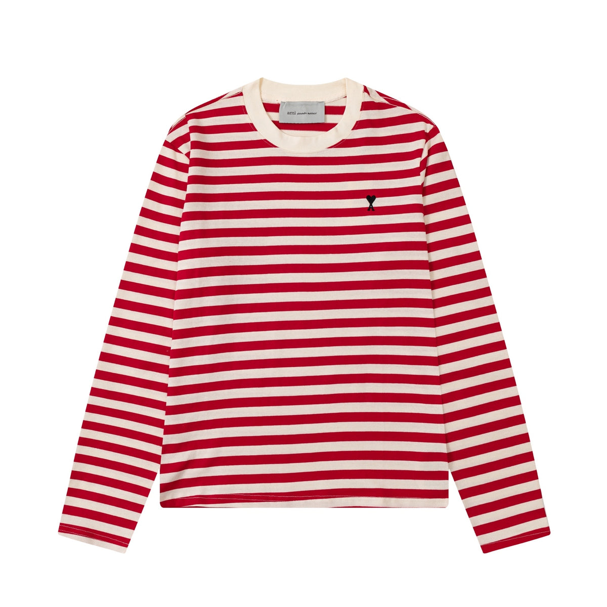 AMI Paris Ami de Cœur Striped Long-Sleeve T-Shirt – Red & Cream