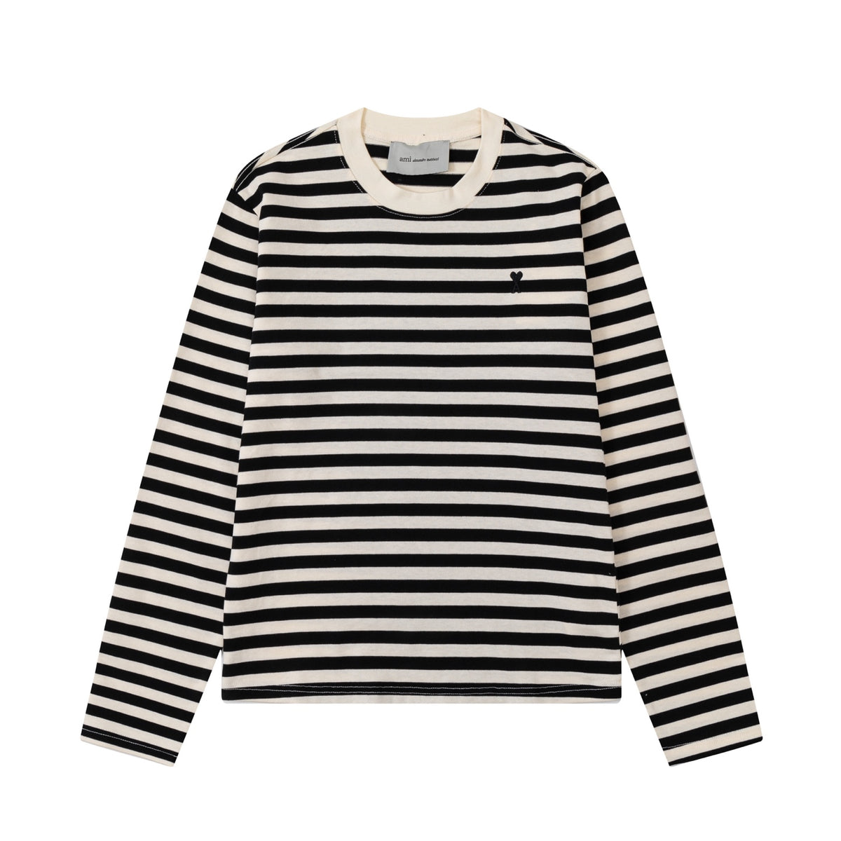 AMI Paris Ami de Cœur Striped Long-Sleeve T-Shirt – Black & Cream