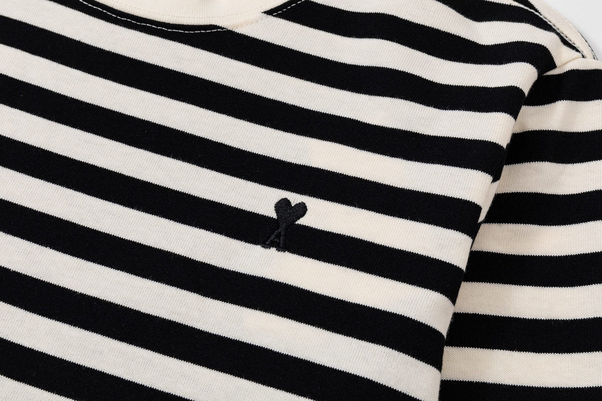 AMI Paris Ami de Cœur Striped Long-Sleeve T-Shirt – Black & Cream