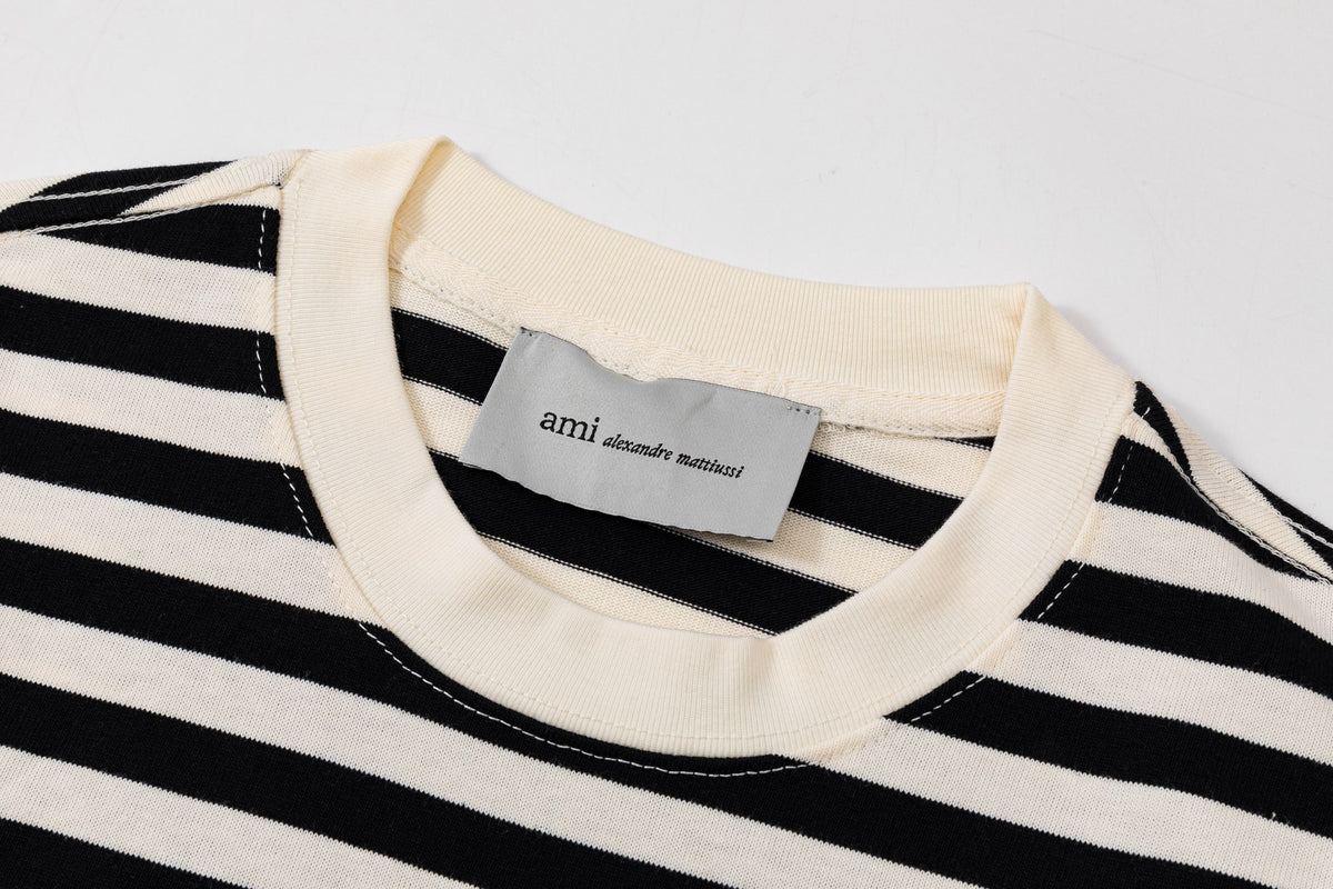 AMI Paris Ami de Cœur Striped Long-Sleeve T-Shirt – Black & Cream