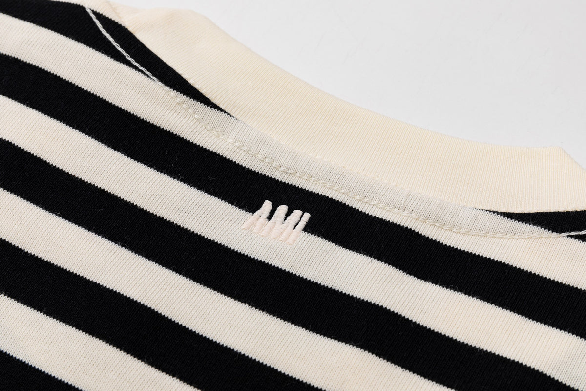 AMI Paris Ami de Cœur Striped Long-Sleeve T-Shirt – Black & Cream
