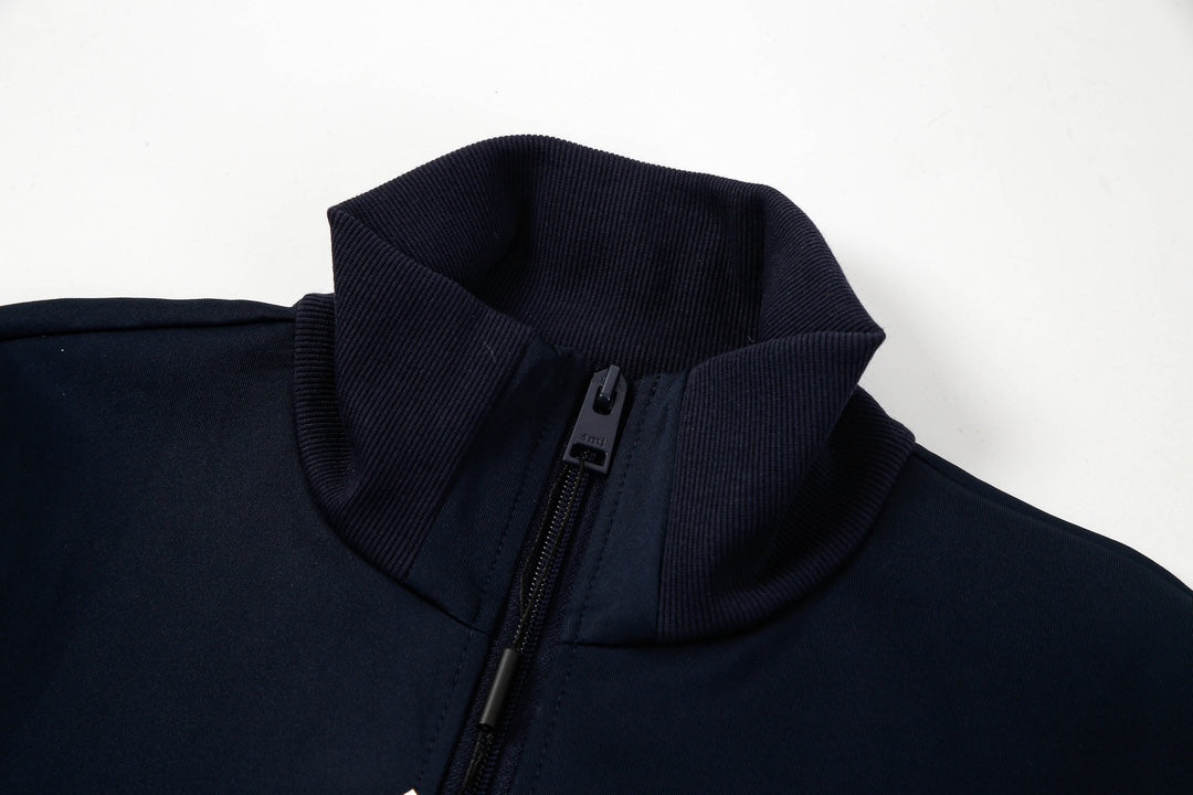 AMI Paris Sleeve-Stripe Zip Track Jacket – Navy & Sage
