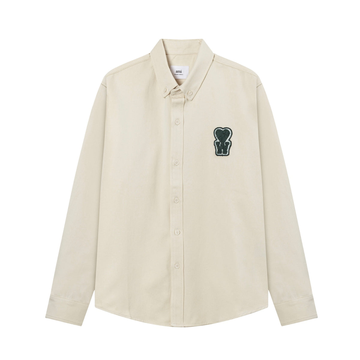 AMI Paris Ami de Cœur Patch Button-Down Shirt – Cream