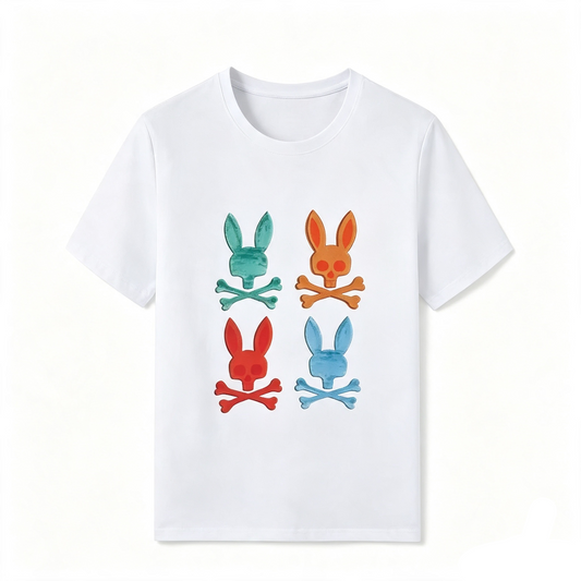 Psycho Bunny Pop Art Grid Tee – White Four-Color Warhol-Inspired Streetwear T-Shirt
