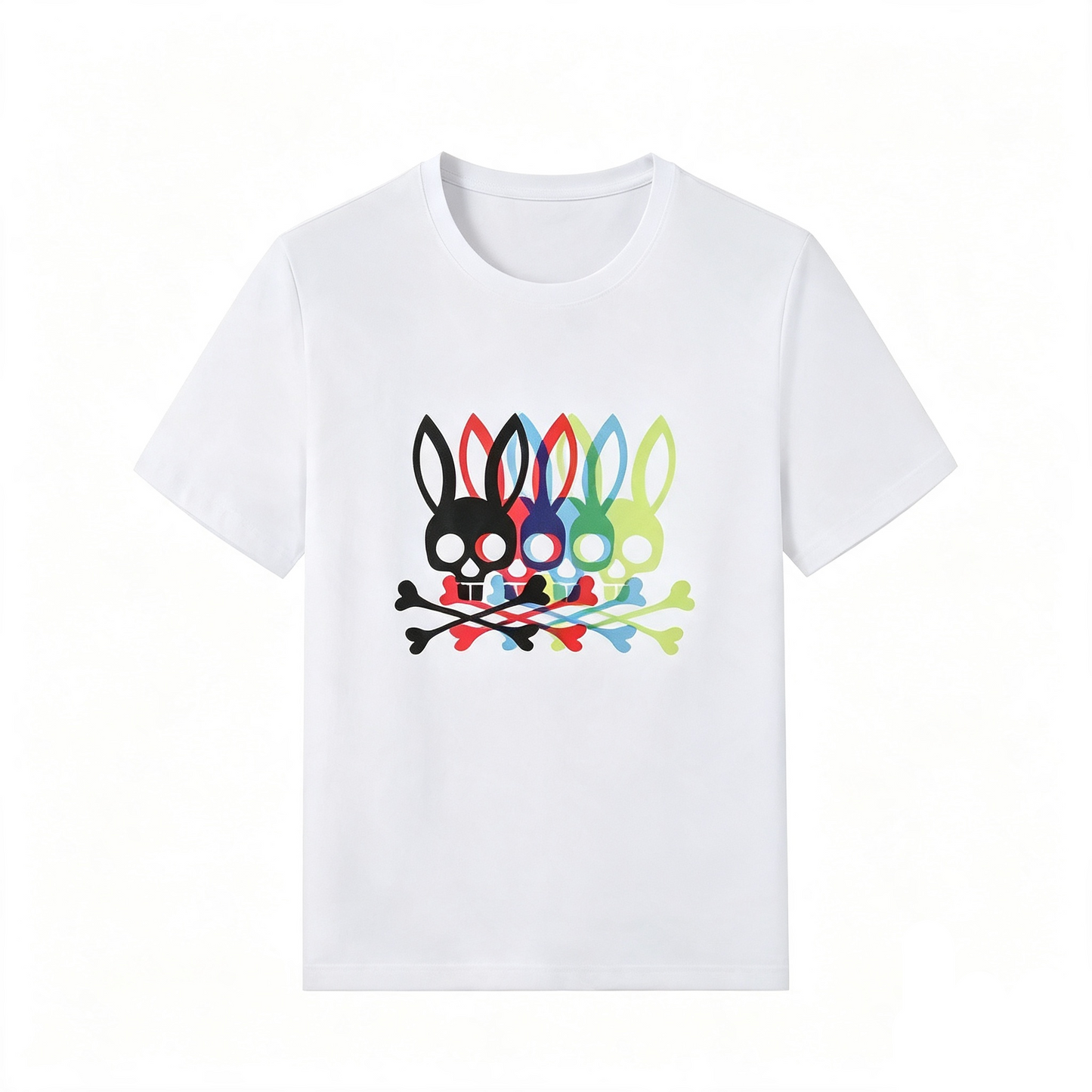 Psycho Bunny Quad Overlap Tee – White Four-Color Double Exposure Streetwear T-Shirt