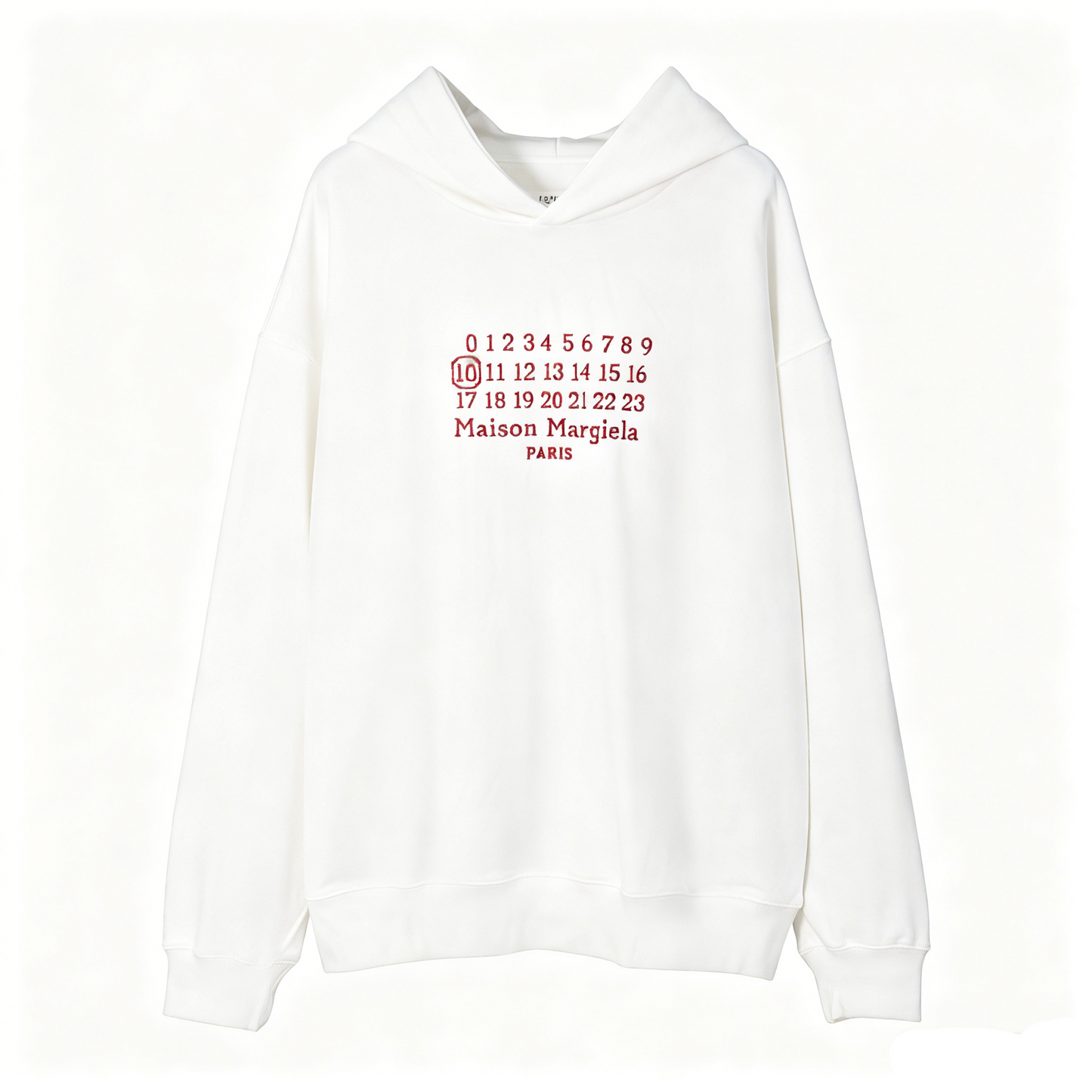 Maison Margiela Red Embroidered Numeric Sequence Pullover Hoodie — White
