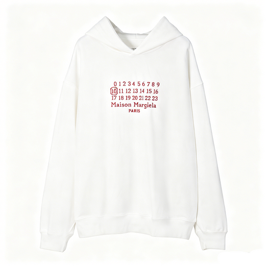 Maison Margiela Red Embroidered Numeric Sequence Pullover Hoodie — White