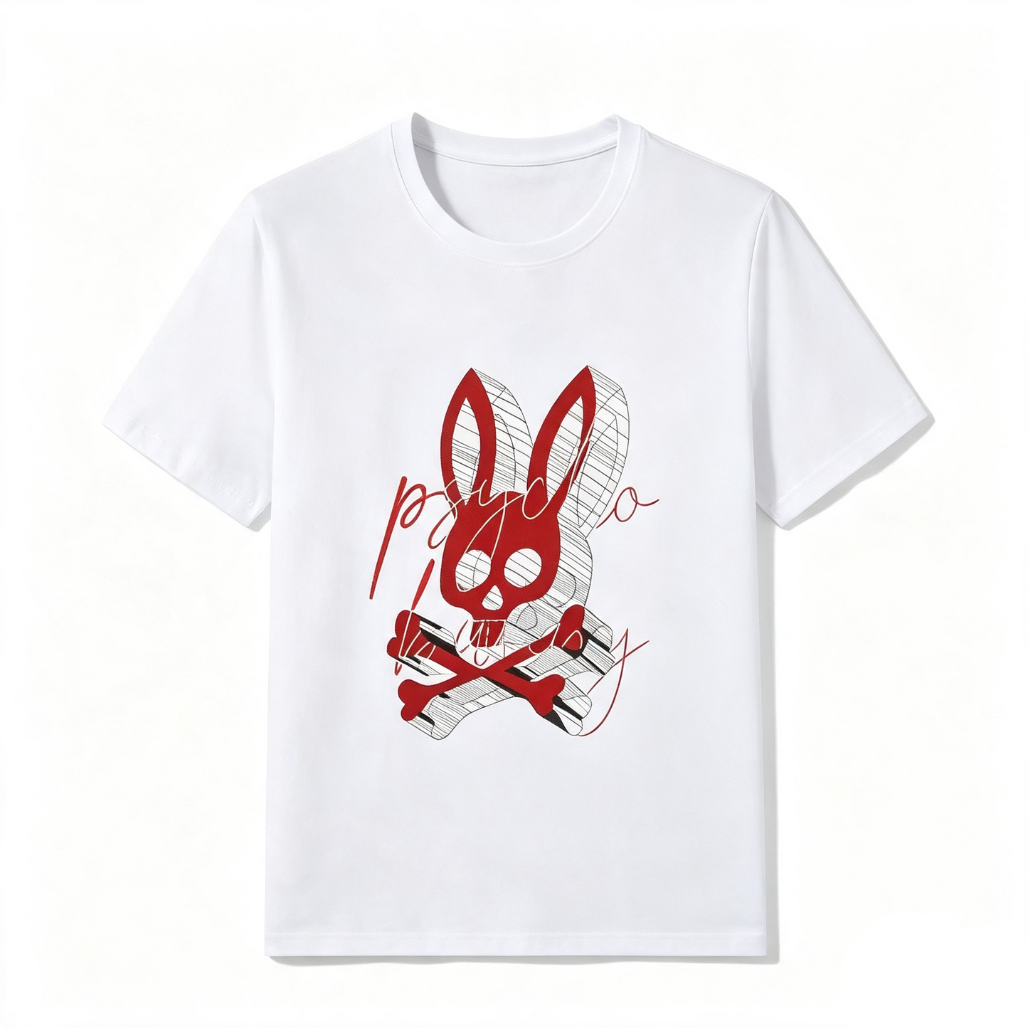 Psycho Bunny Sketch Script Tee – White Red Deconstructed Streetwear T-Shirt