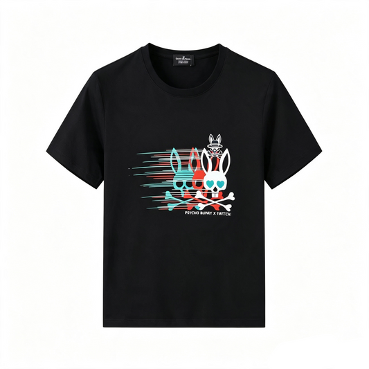 Psycho Bunny Speed Trio Tee – Black Motion Graphic Streetwear T-Shirt