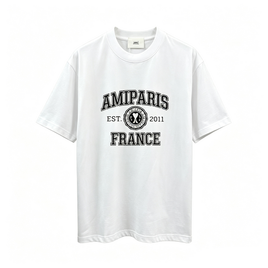 AMI Paris France Est. 2011 Collegiate Graphic T-Shirt — White