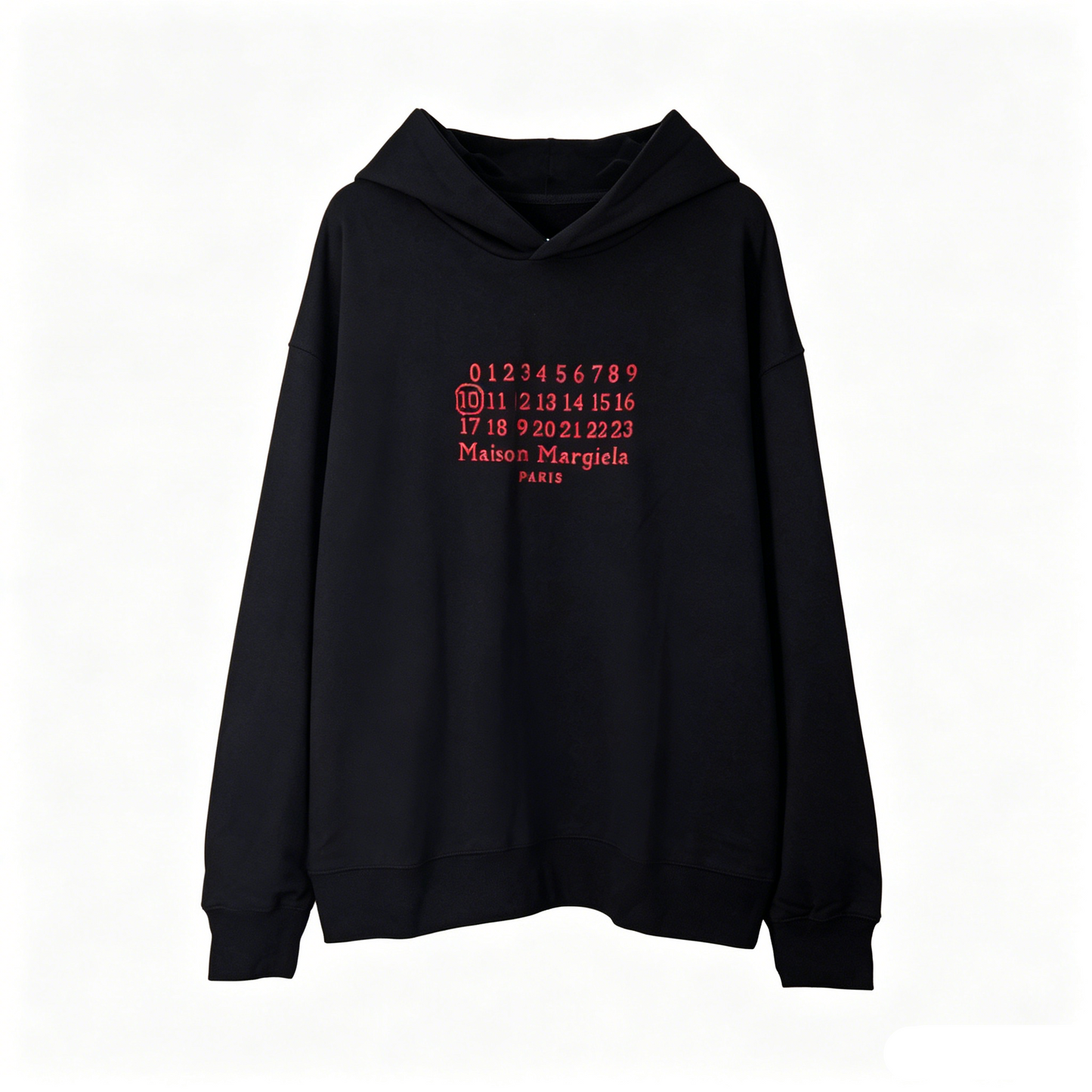 Maison Margiela Red Embroidered Numeric Sequence Pullover Hoodie — Black