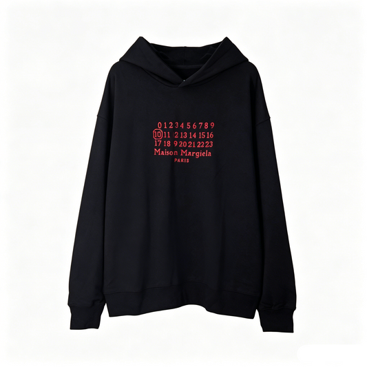 Maison Margiela Red Embroidered Numeric Sequence Pullover Hoodie — Black