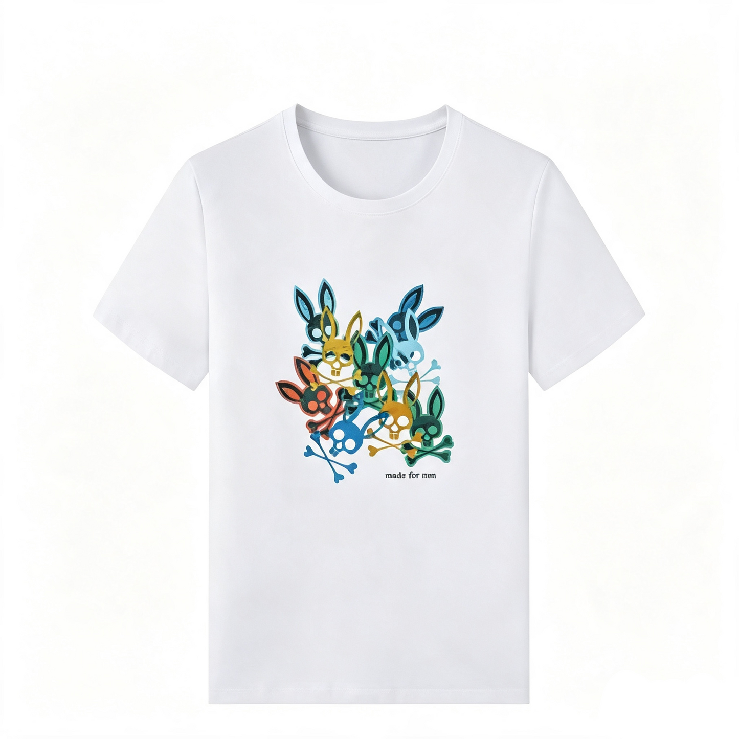 Psycho Bunny Multicolor Mob Tee – White Seven-Icon Streetwear T-Shirt