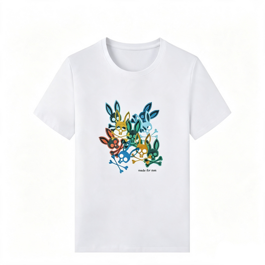 Psycho Bunny Multicolor Mob Tee – White Seven-Icon Streetwear T-Shirt