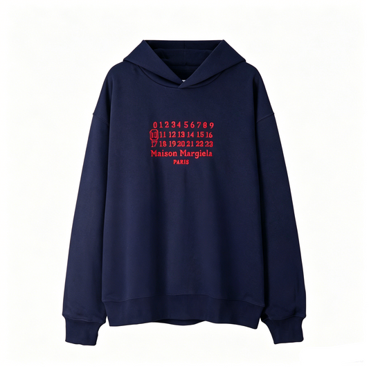 Maison Margiela Red Embroidered Numeric Sequence Pullover Hoodie — Navy