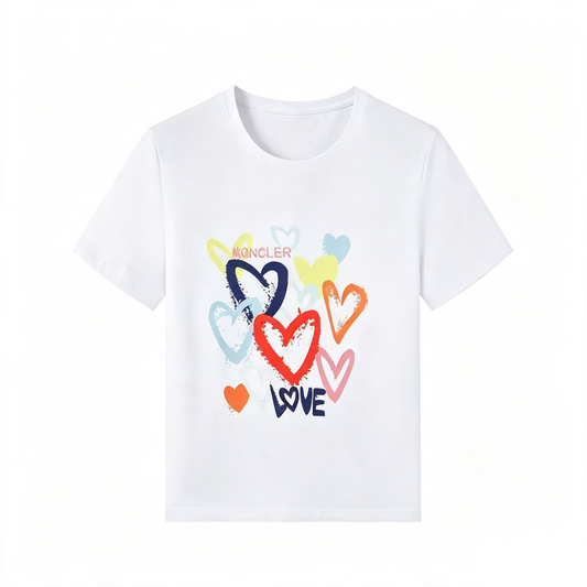 Psycho Bunny Multicolor Heart Graffiti Tee – White Stacked Love Sketch Streetwear T-Shirt