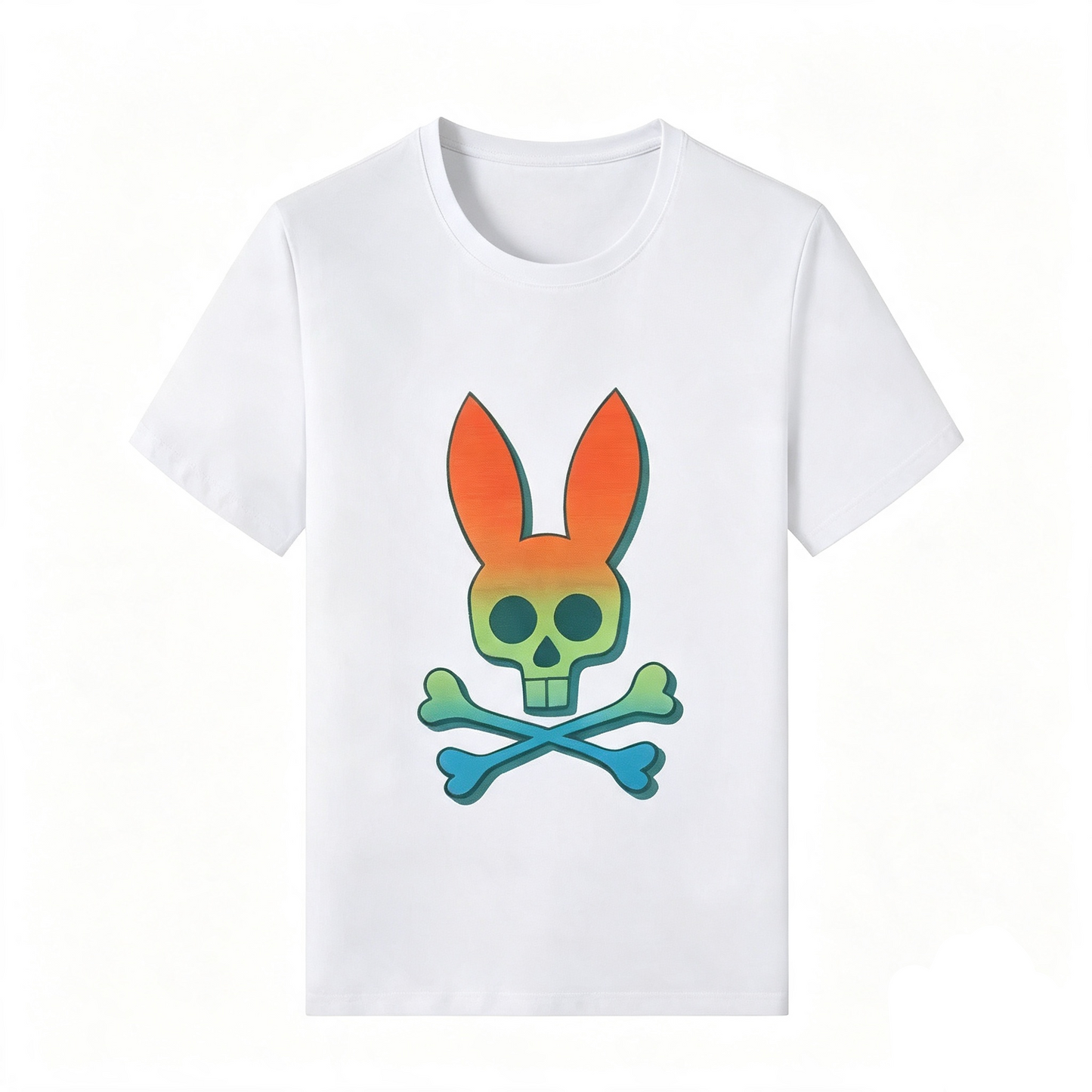 Psycho Bunny Sunset Gradient Tee – White Orange-to-Blue Oversized Streetwear T-Shirt