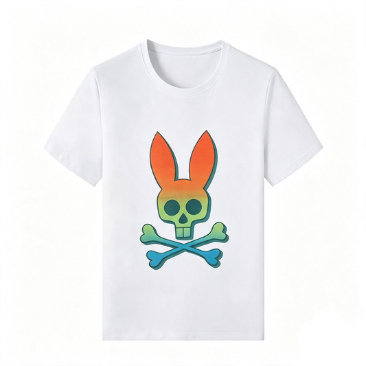 Psycho Bunny Sunset Gradient Tee – White Orange-to-Blue Oversized Streetwear T-Shirt