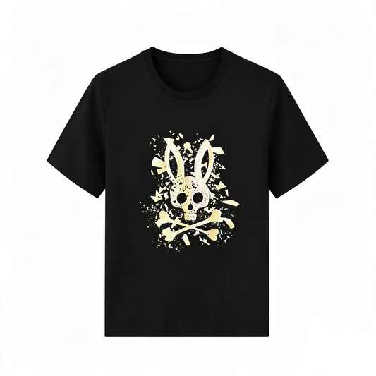 Psycho Bunny Shatter Explosion Tee – Black Cream Distressed Burst Streetwear T-Shirt