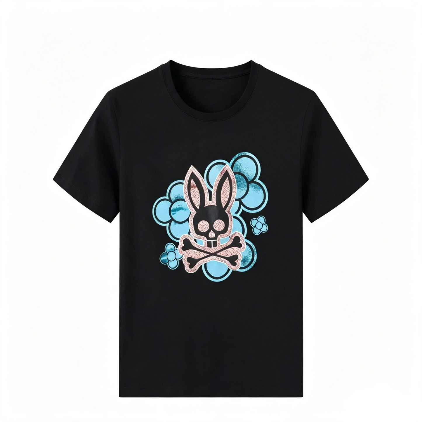 Psycho Bunny Graphic Tee – Black Floral Streetwear T-Shirt