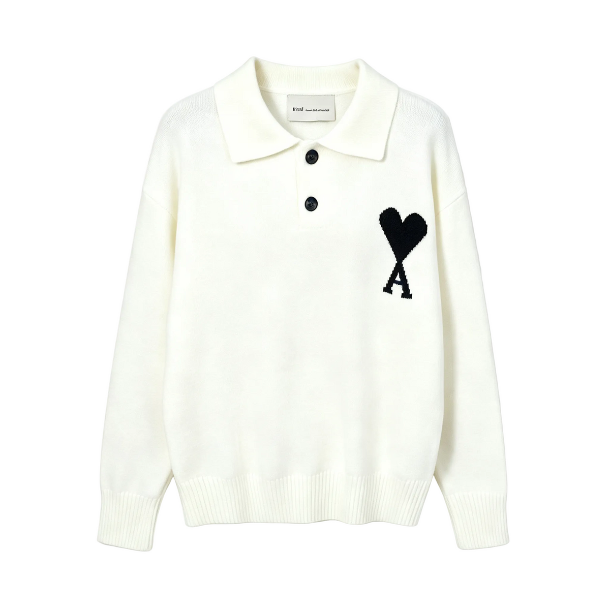 AMI Paris Ami de Cœur Knit Polo Sweater | White / Brown / Grey / Apricot