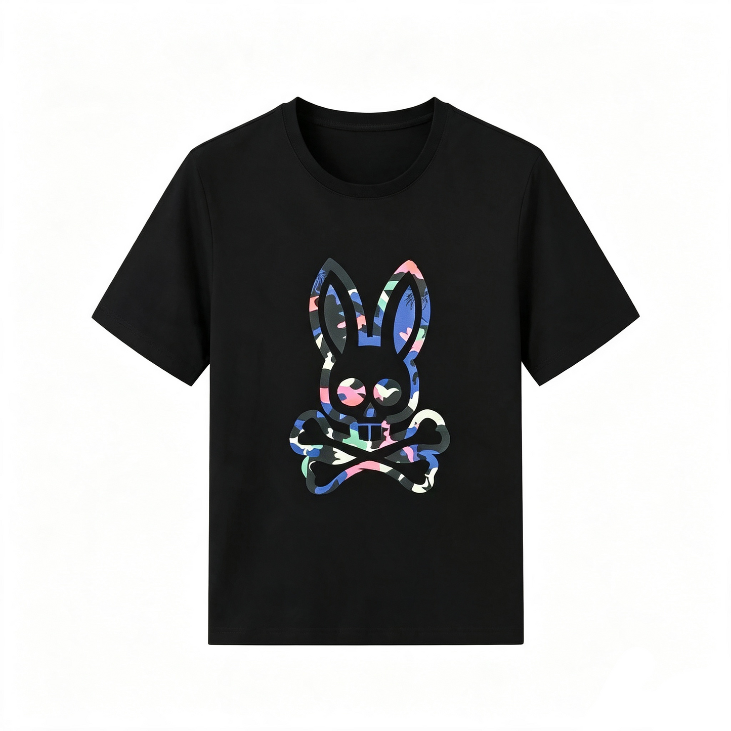 Psycho Bunny Pastel Camo Tee – Black Tropical Camouflage Streetwear T-Shirt